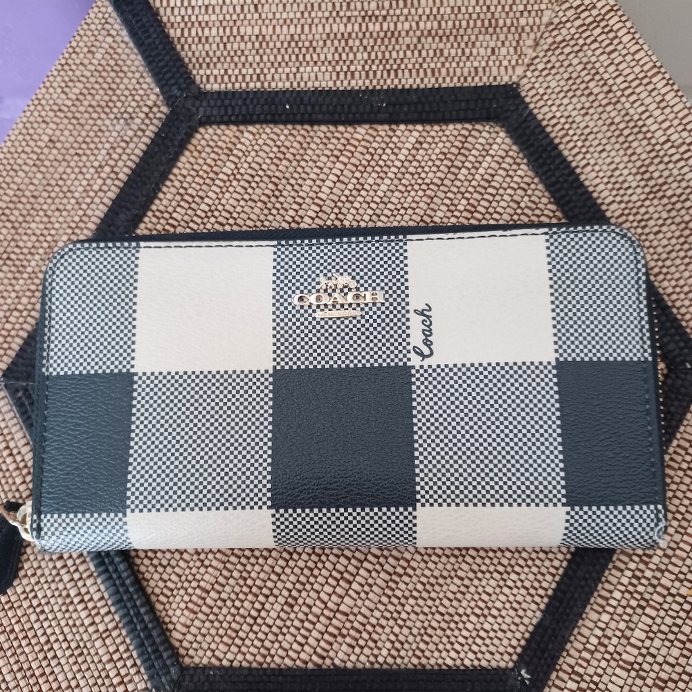 Coach Buffalo Plaid Accordion Zip Wallet